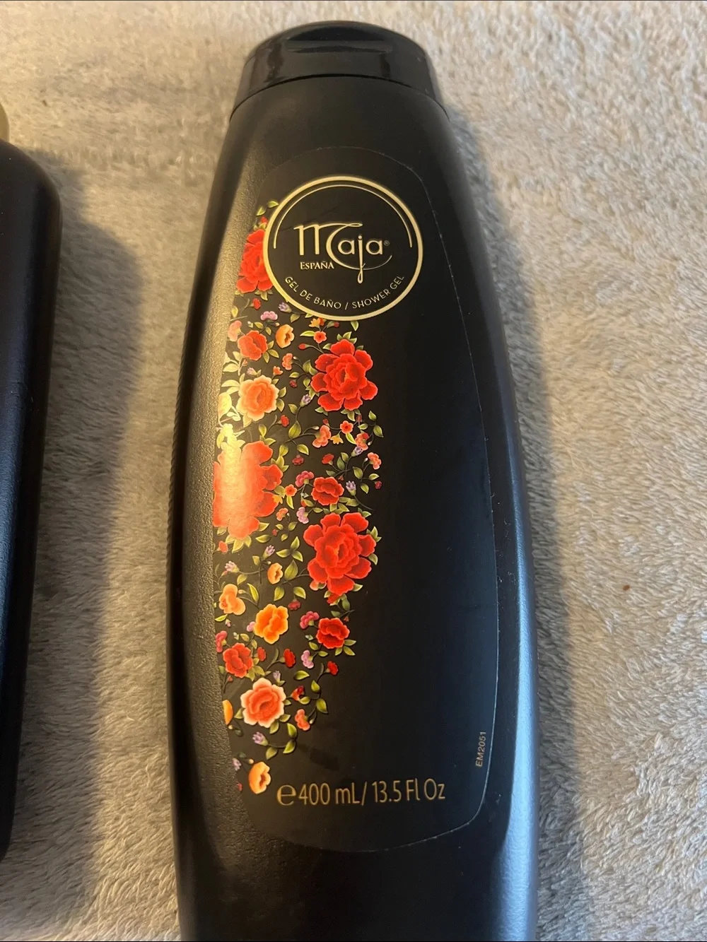 Maja Red Floral Shower Gel - Black Bottle and perfumed talcum powder